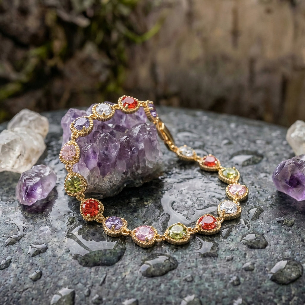 Vintage Gold Love Heart Rainbow Bracelet