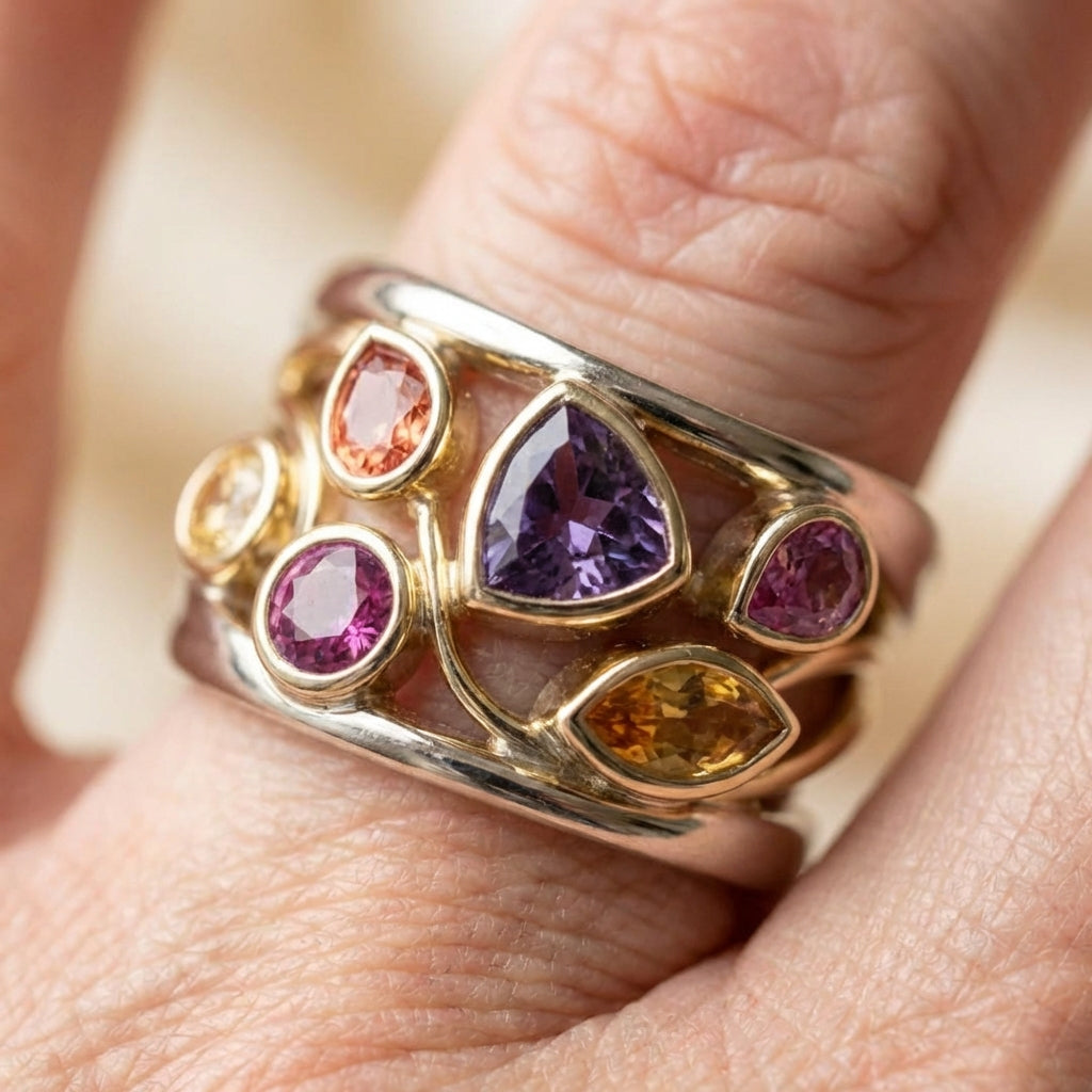 A Vintage Gold & Silver Colorful Zirconia Ring