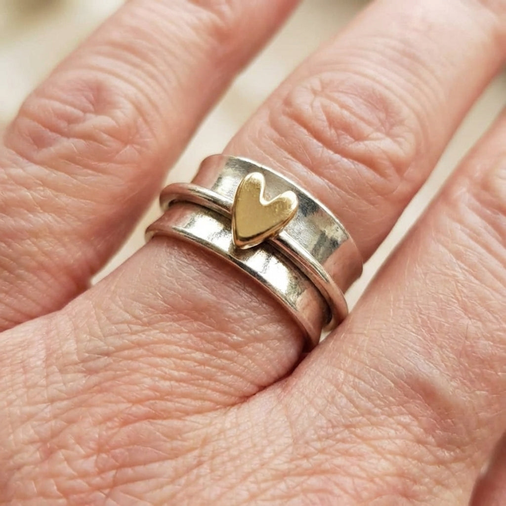 A Vintage Golden Heart Silver Ring