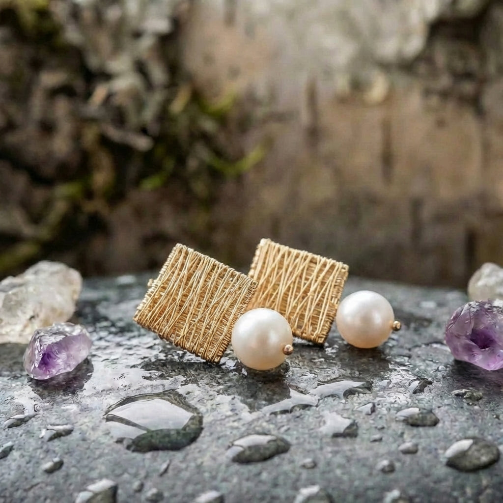 Vintage Golden Threads With Pearls Earrings