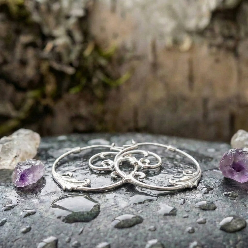 A Vintage Gothic Ornament Statement Hoop Earrings Set