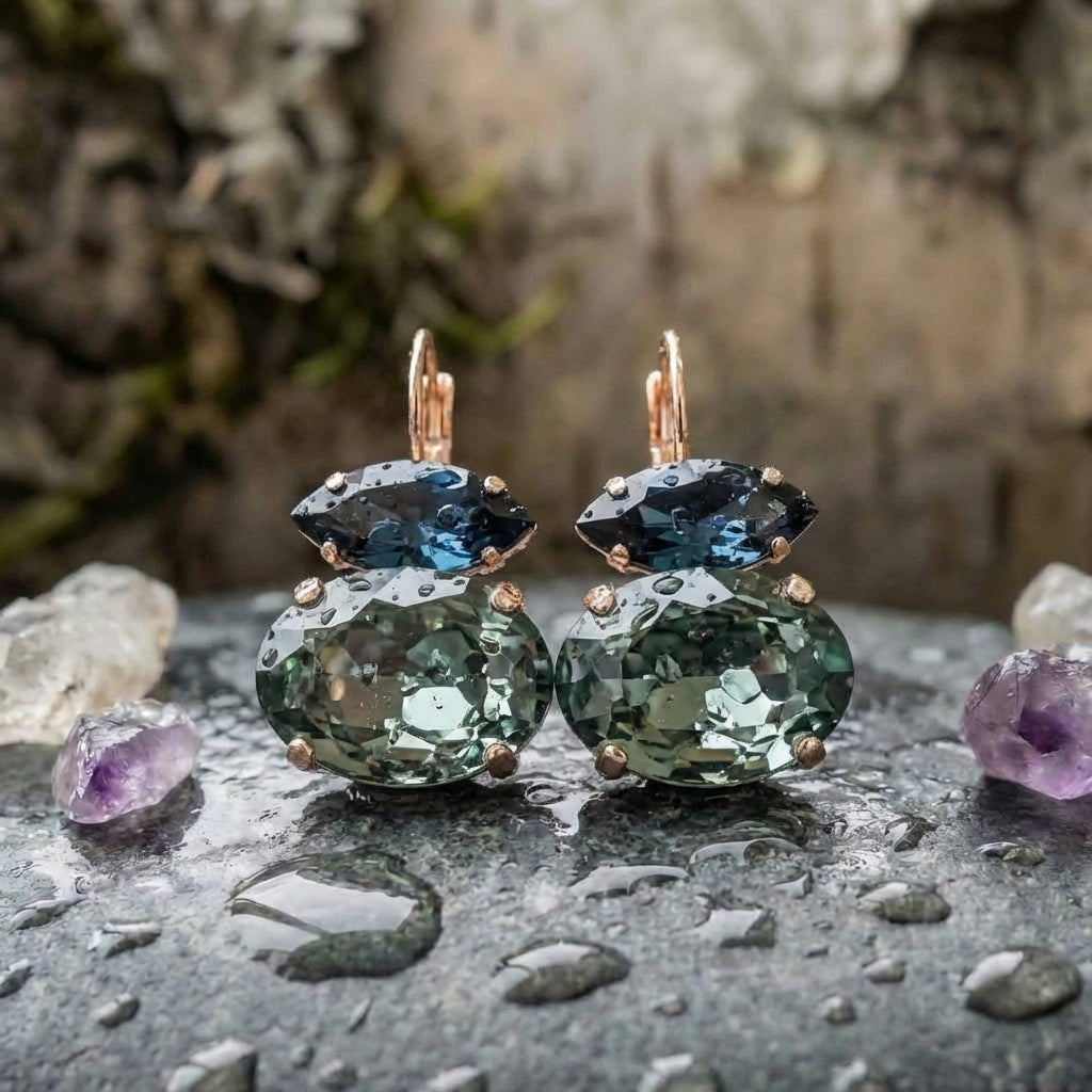 A Vintage Green & Blue Glass Earrings