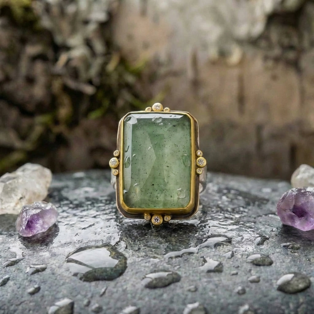 A Vintage Green Glass Gold Ring