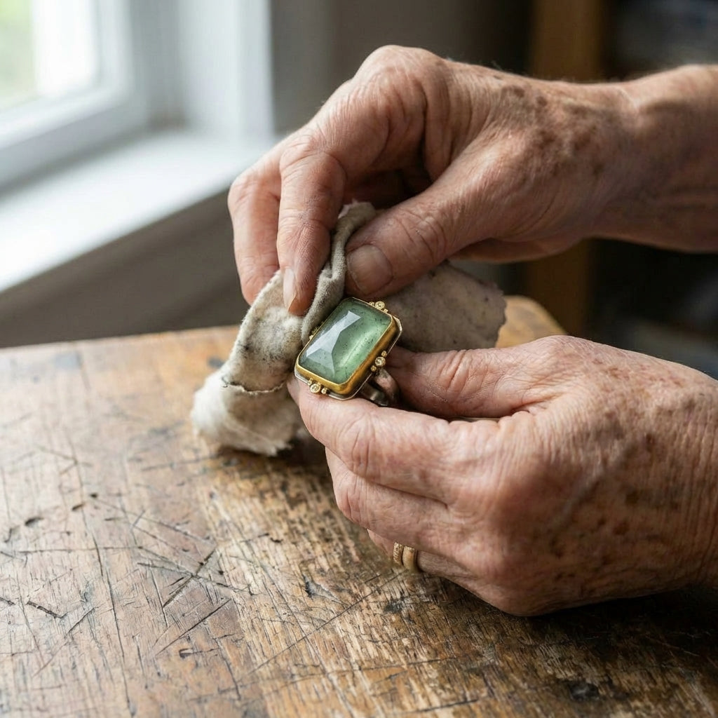 A Vintage Green Glass Gold Ring