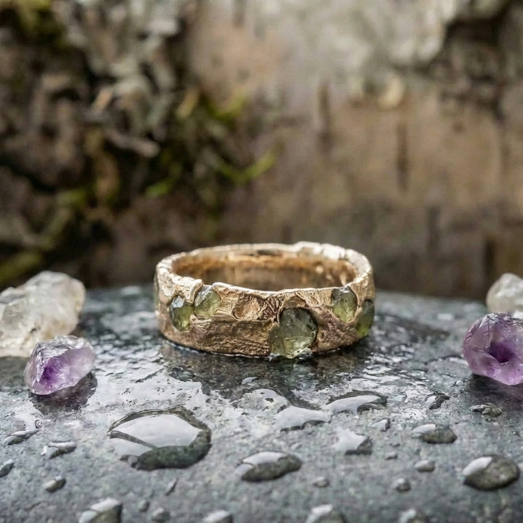 A Vintage Green Golden Forged Ring