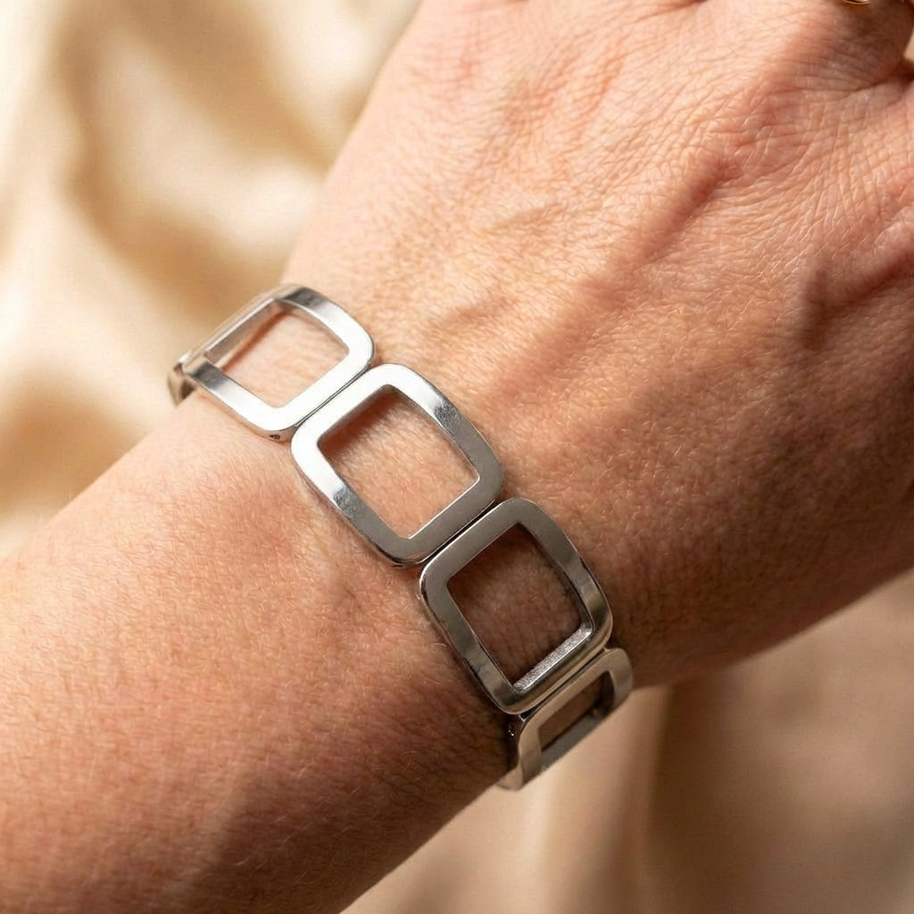 Vintage Hollow Cuff Bangle Silver Bracelet