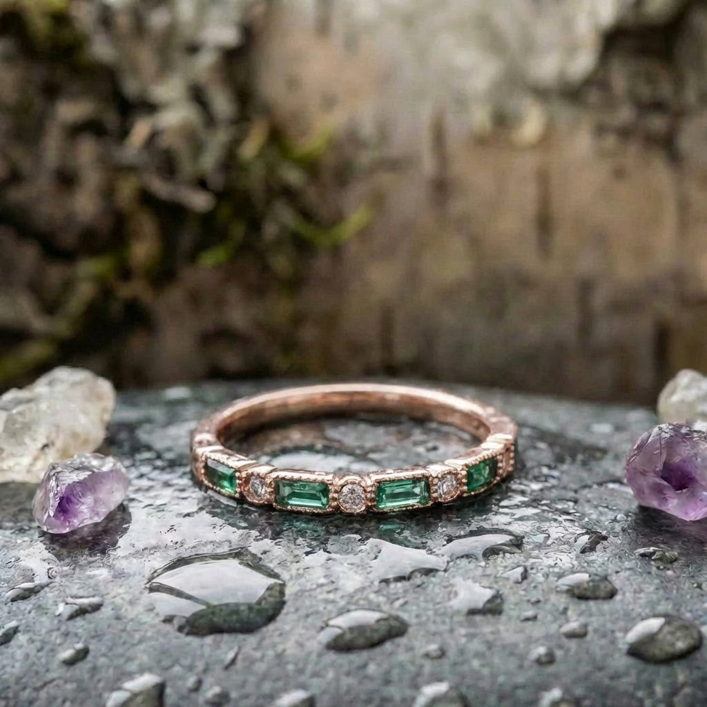 A Vintage Inlaid Green Zirconia Rose Ring