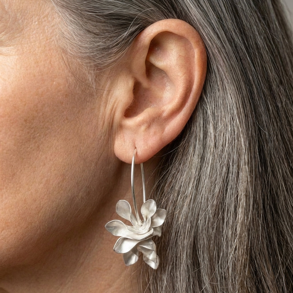 Vintage Irregular Blossom Silver Earrings