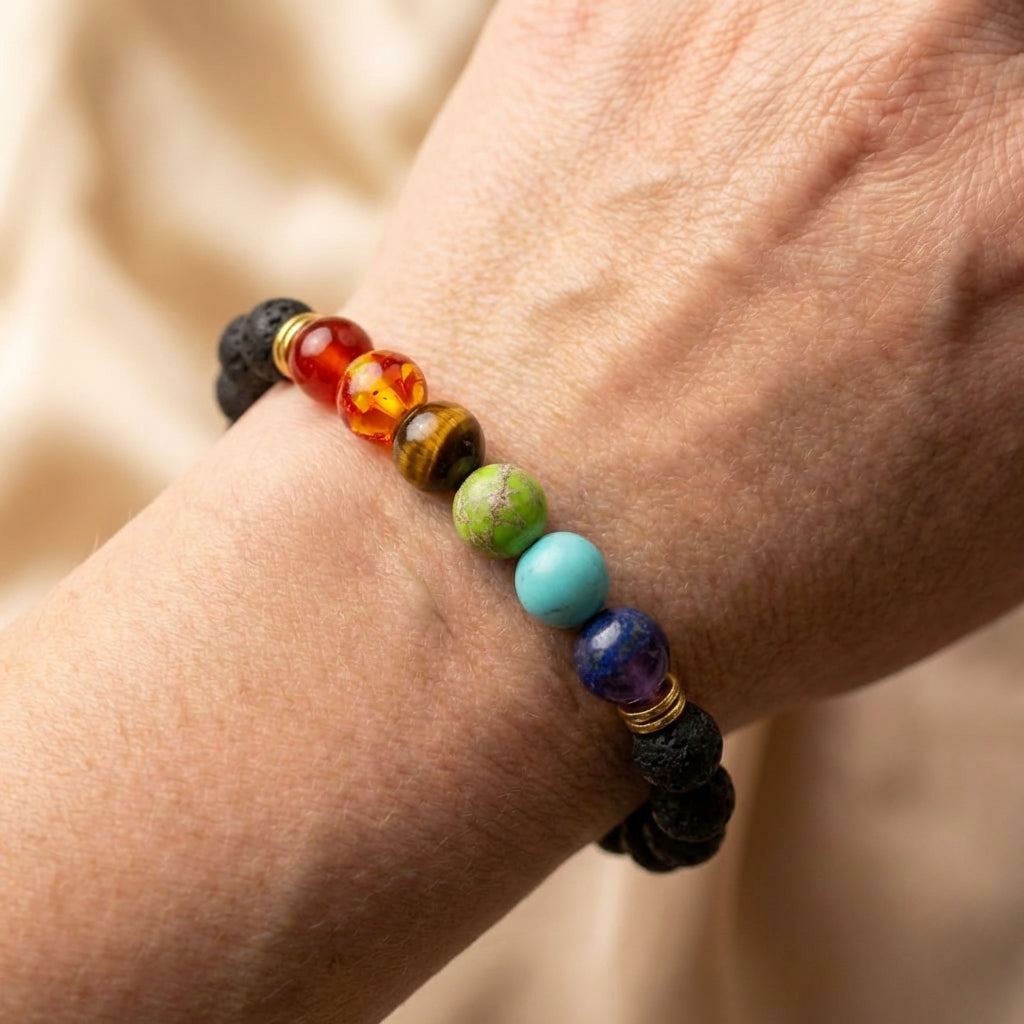 Vintage Lava Stone Chakra Bracelet