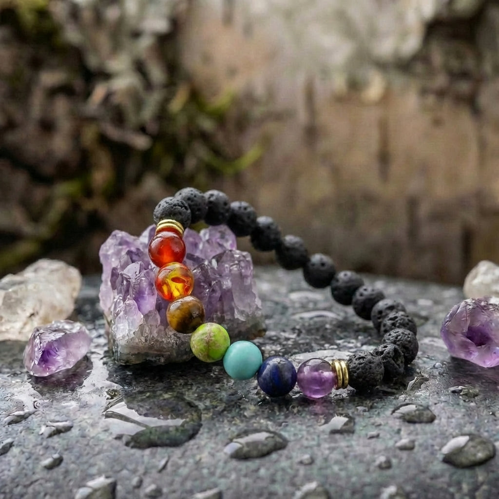 Vintage Lava Stone Chakra Bracelet