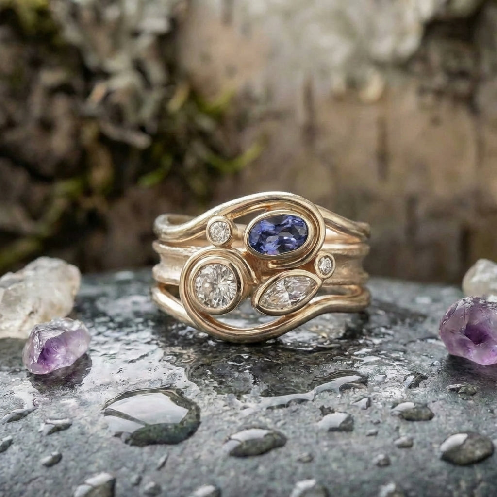 A Vintage Layered Zirconia Gold Ring