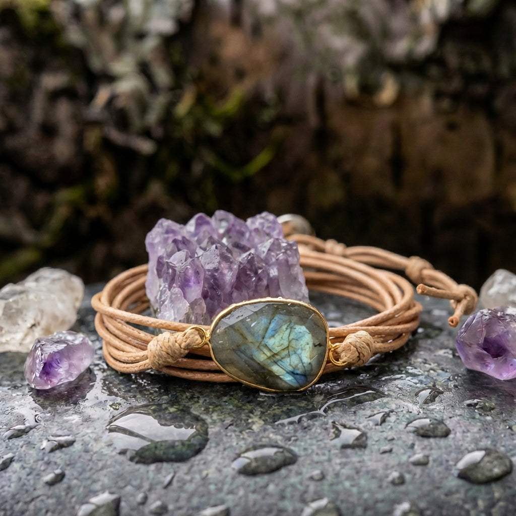 Vintage Leather Stone Bracelet