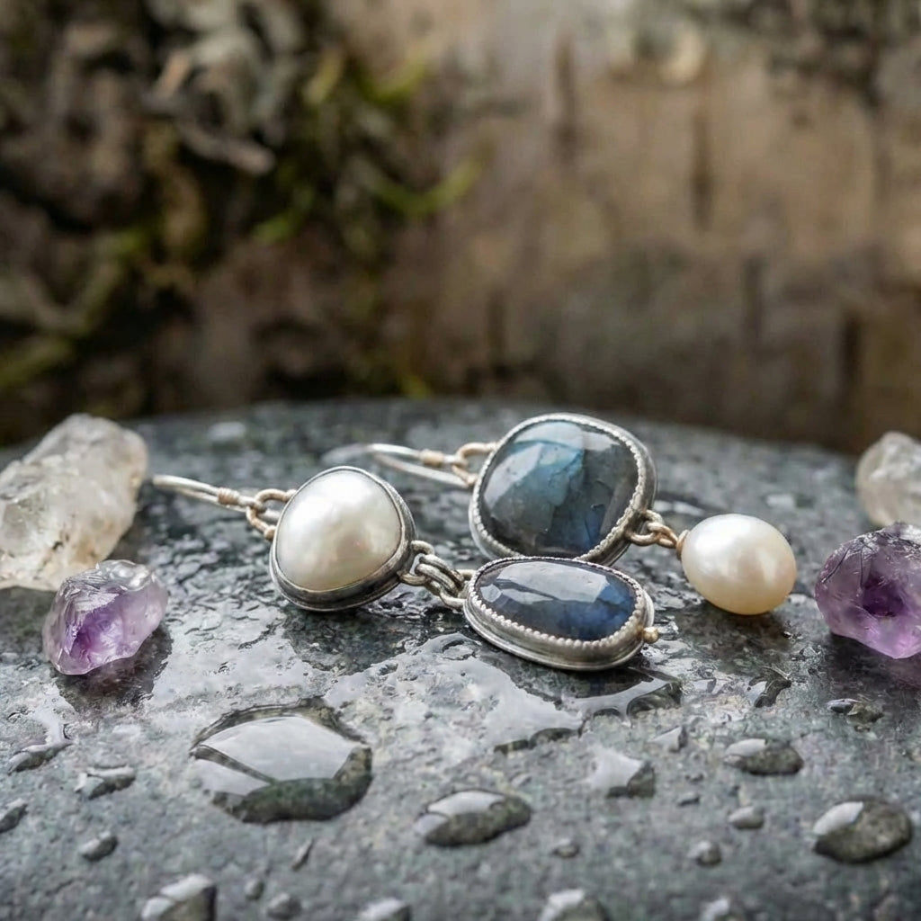 A Vintage Natural Blue Stone Earring Set