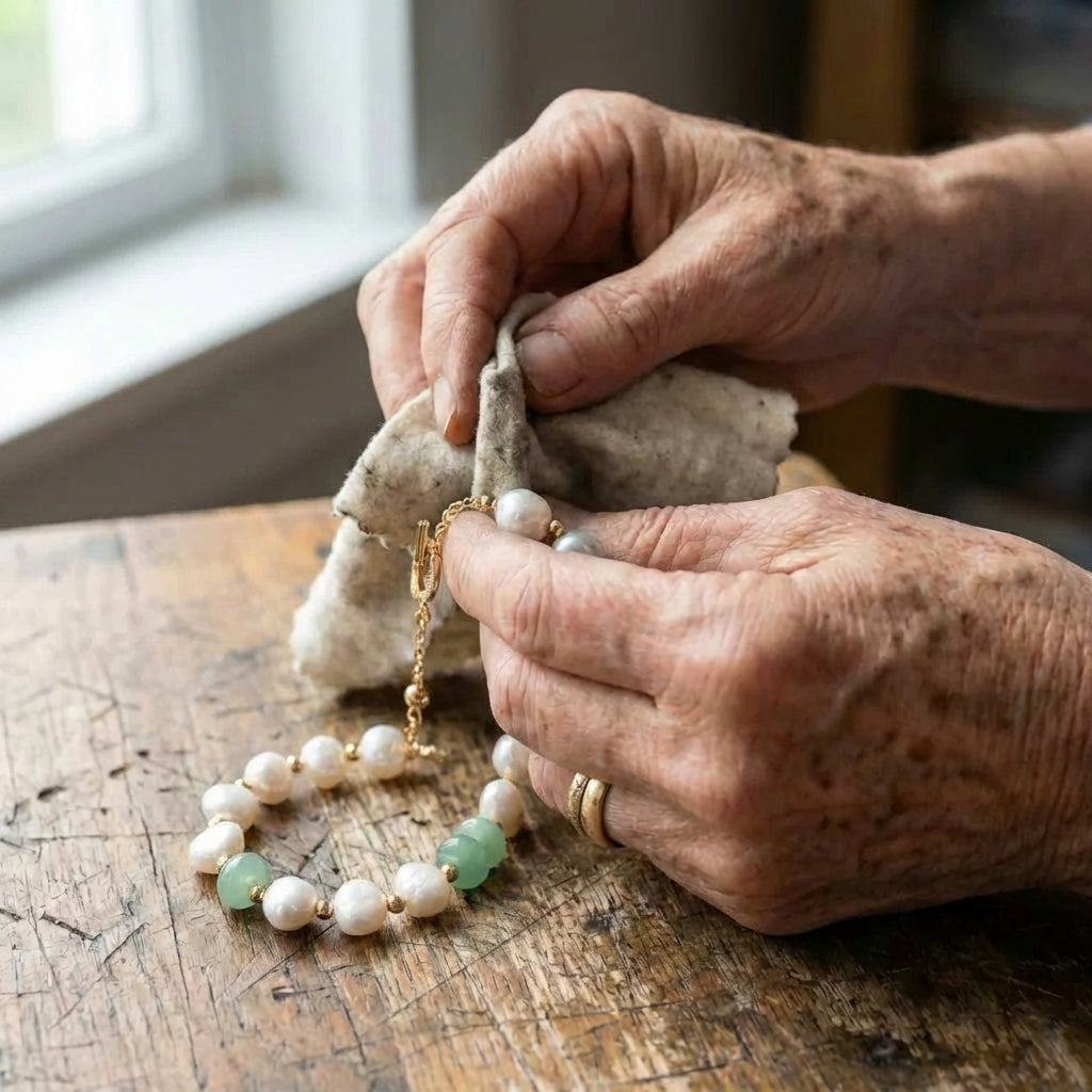 Vintage Pearl & Gold Green Gem Bracelet