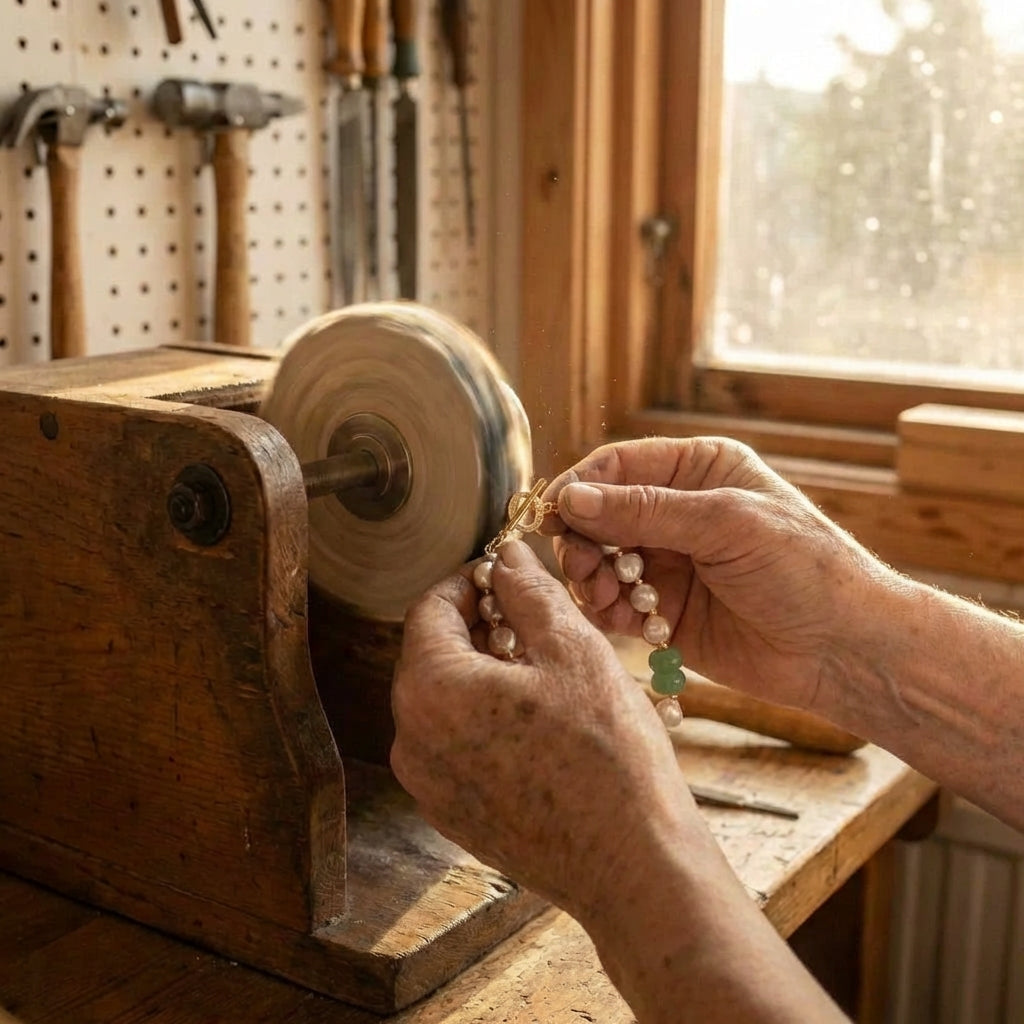 Vintage Pearl & Gold Green Gem Bracelet
