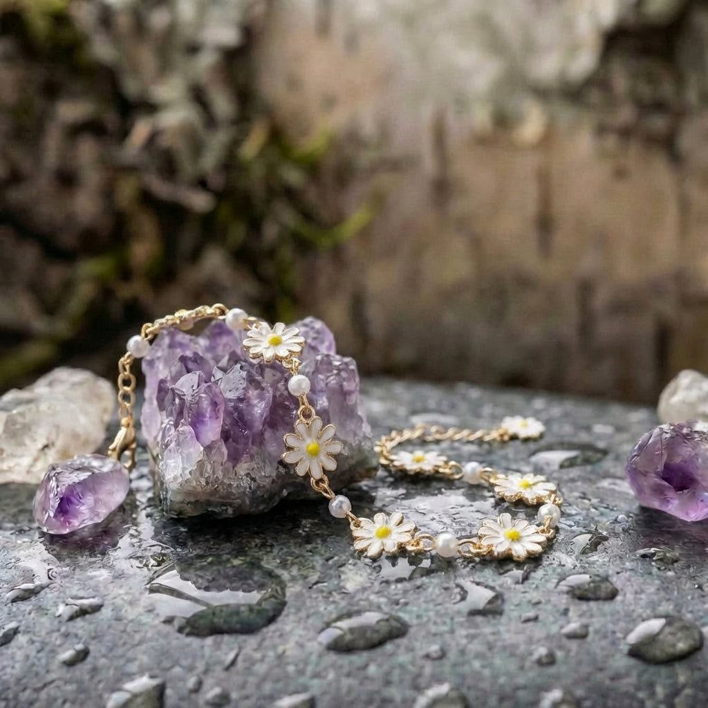 Vintage Pearl Gold White Flower Bracelet