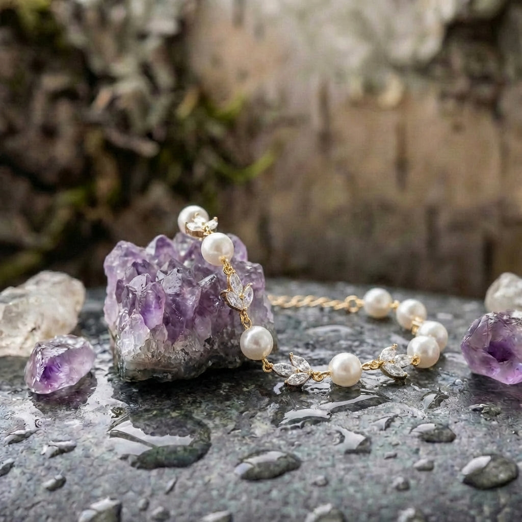 Vintage Pearl & Leaf Gold Bracelet