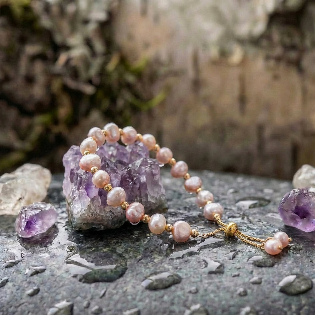 Vintage Pink Pearl Charm Wrist Bracelet