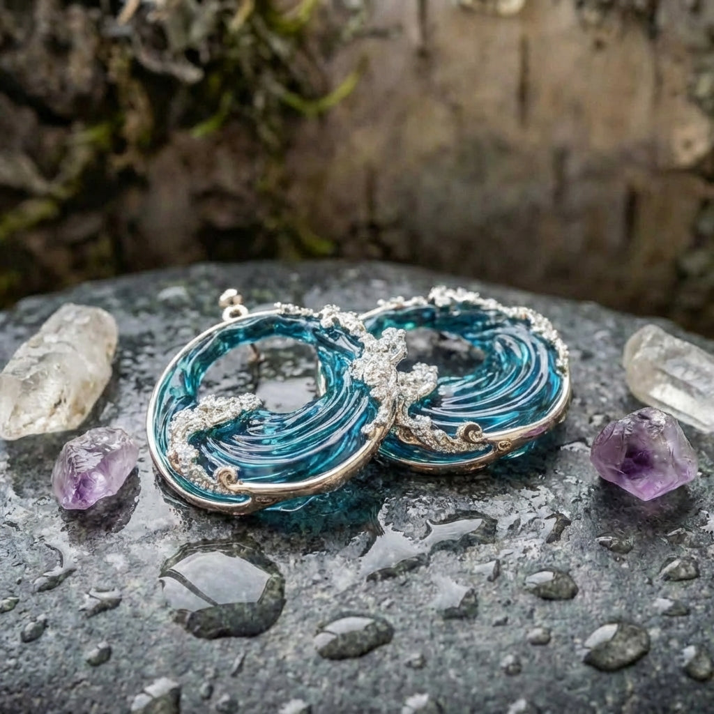 A Vintage Round Ocean Earring Set