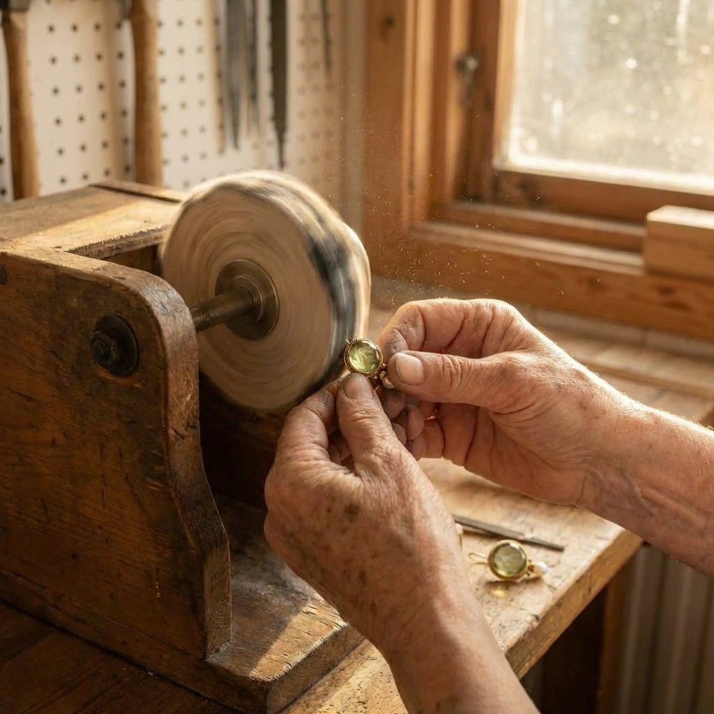 A Vintage Rounded Green Stone Pearl Earring Set