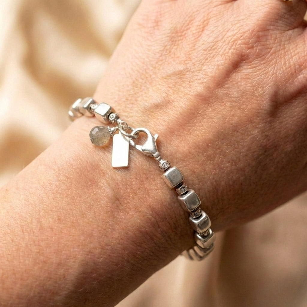 Vintage Silver Cubic Beads Bracelet