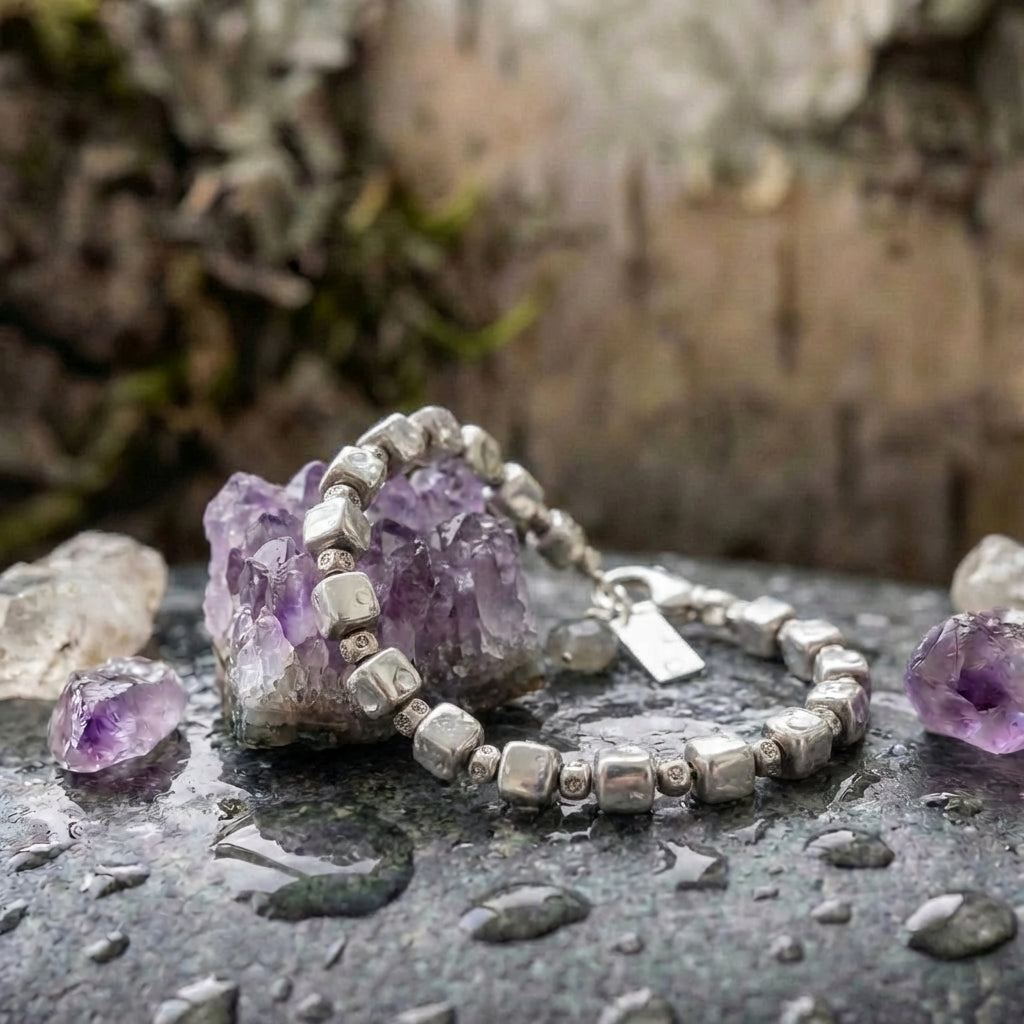 Vintage Silver Cubic Beads Bracelet