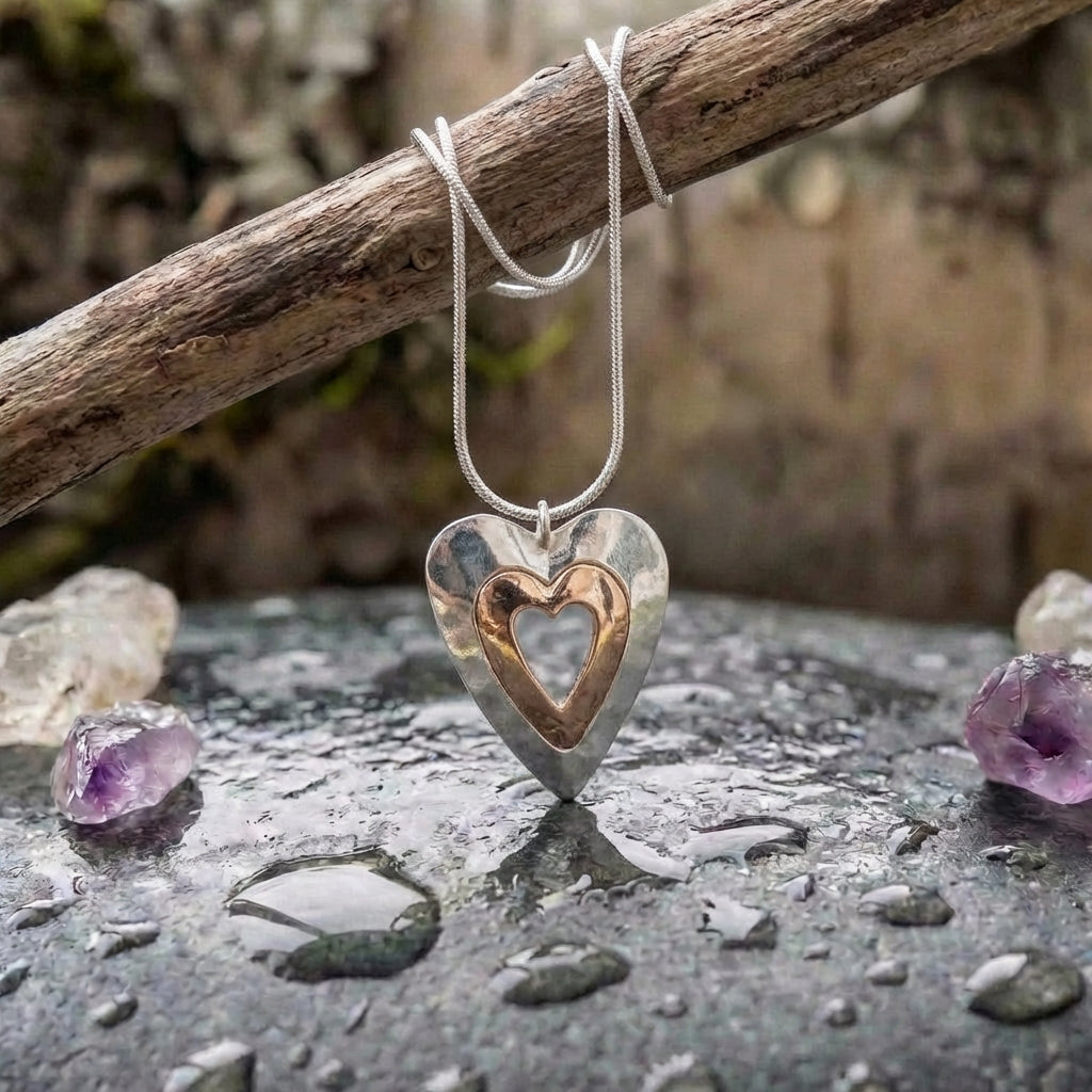 A Vintage Silver & Gold Heart Pendant Necklace