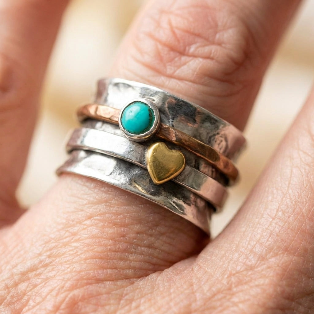 A Vintage Silver Gold Heart Ring