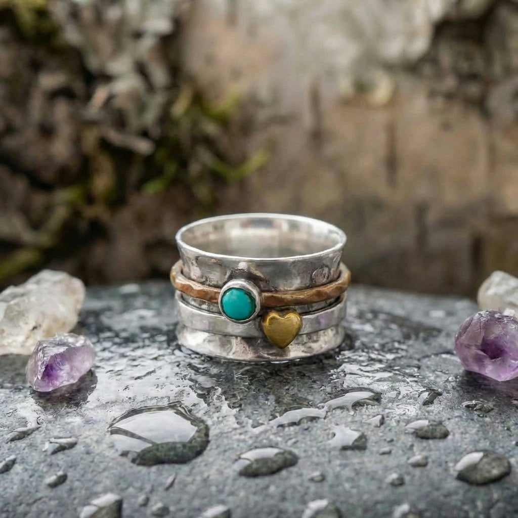 A Vintage Silver Gold Heart Ring