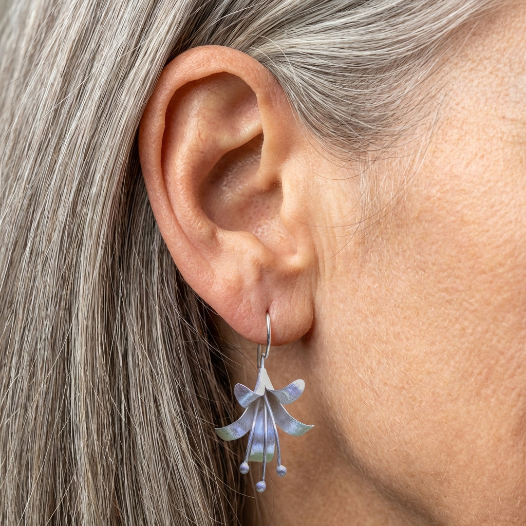 A Vintage Silver Open Lotus Earring Set