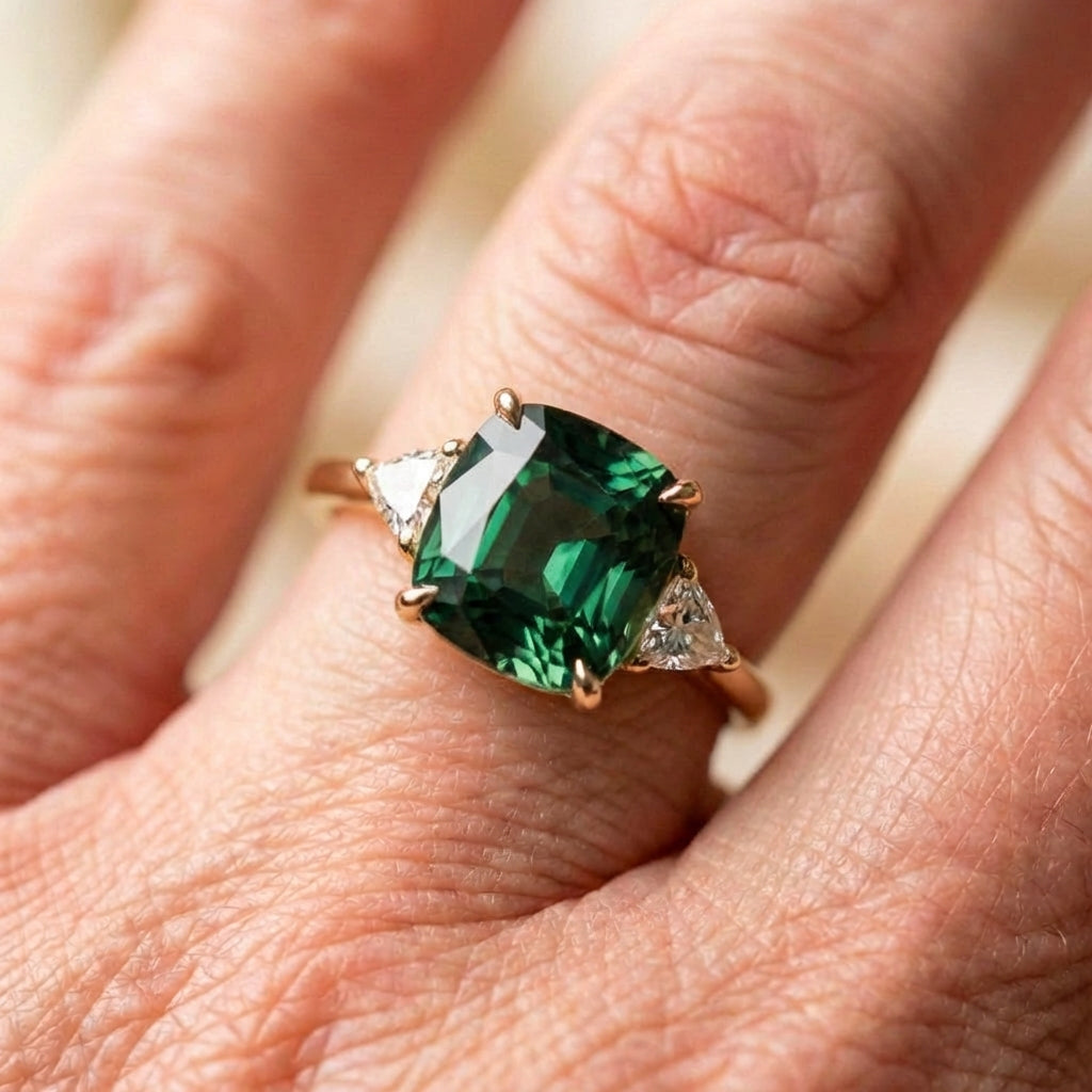 A Vintage Square Green Zircon Ring