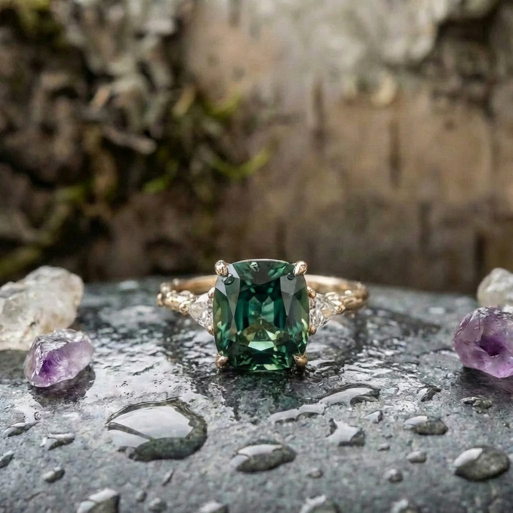 A Vintage Square Green Zircon Ring
