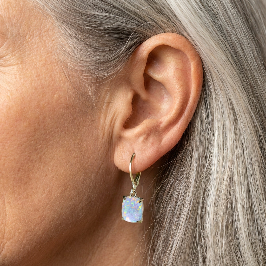 A Vintage White Opal Square Earrings Set