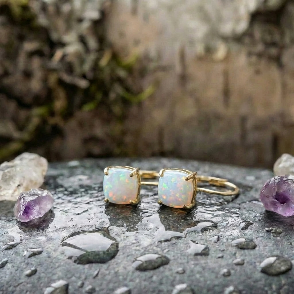 A Vintage White Opal Square Earrings Set