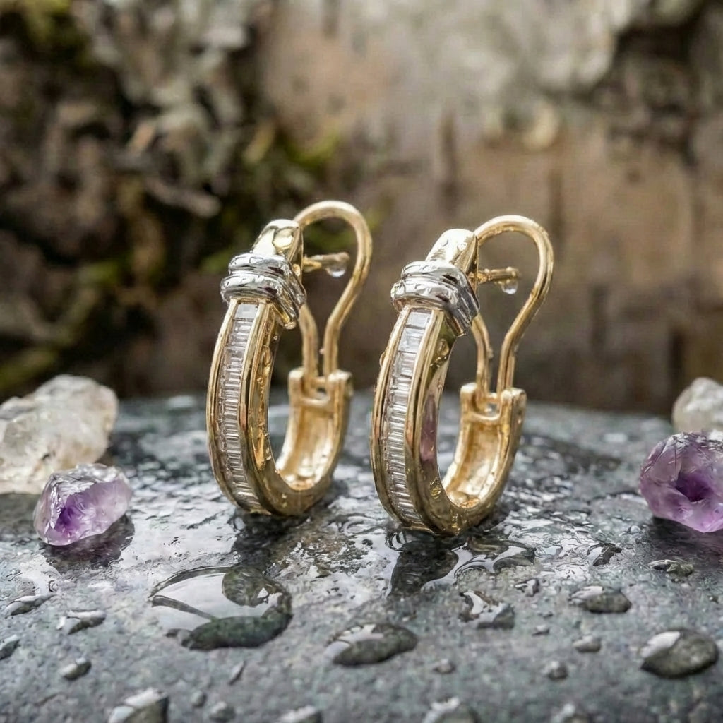 A Vintage Gold And Diamond Earring Set